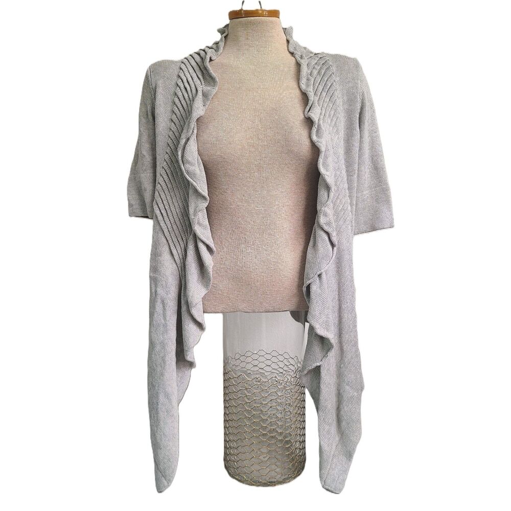 Line 100% Cotton Ruffle Cardigan SMALL Gray‎ Silver Fairy Fairycore 3/4 Sleeve S